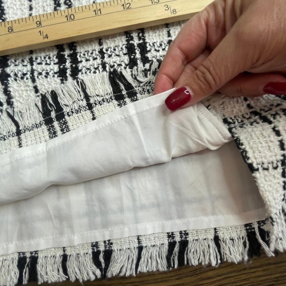 Tweed Mini Skirt Plaid Black White XL NWT Kate Kasin - Picture 7 of 9